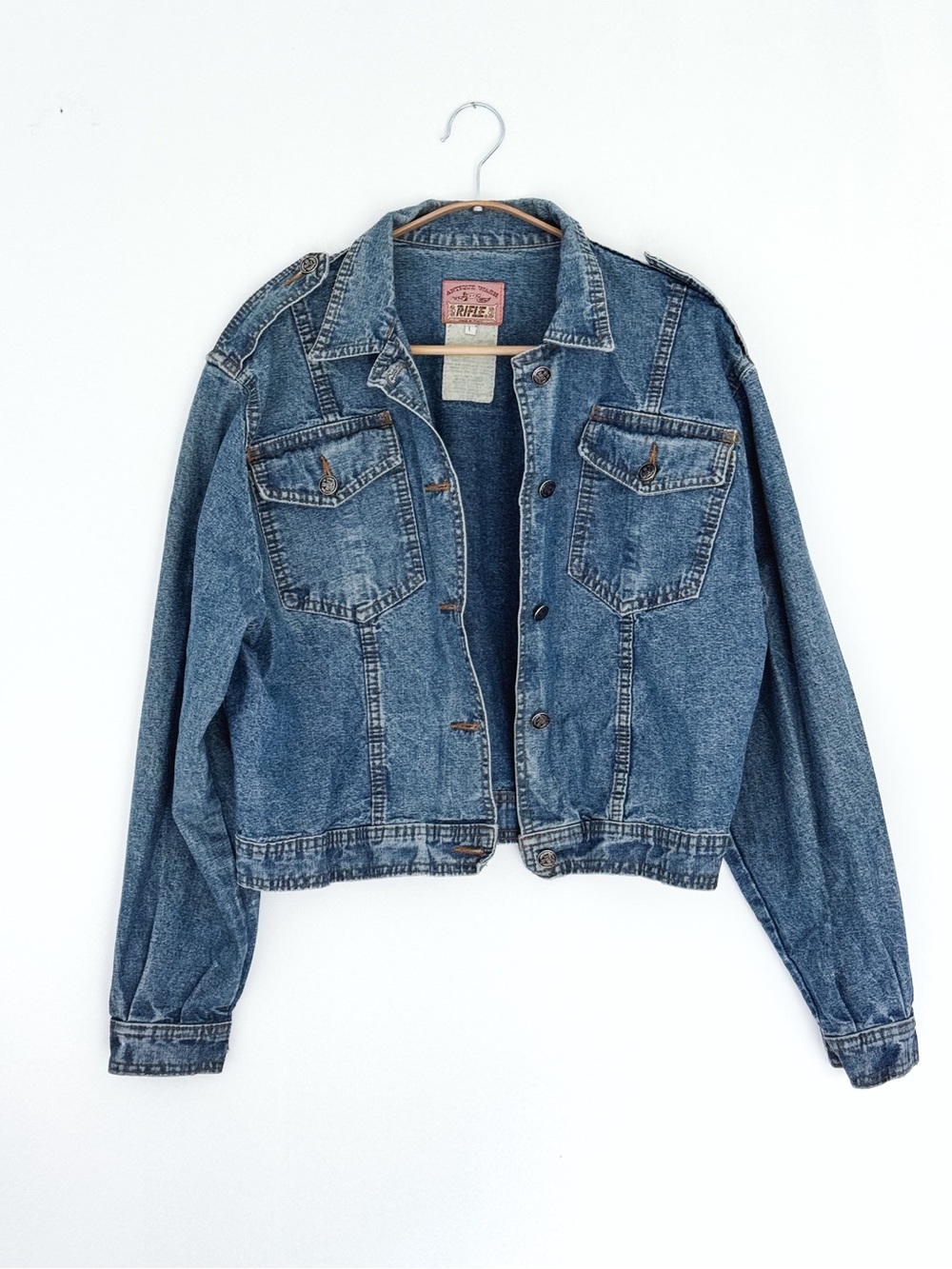 Vintage 80s RIFLE Made in Italy Women’s Cropped Denim Jacket - Size Large